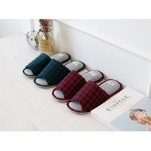 사무실 모델하우스 체크무늬 쿠션실내화 층간소음 커플 호텔 산후조리원 뷰티샵 학원, 그린