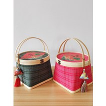 과일 상견례 출산 선물 바구니 대나무 휴대용 Zongzi Mooncake 크랩 포장 계란 보관 전문 드래곤 보트 축제 상자, [13] 원 위와 트럼펫 아래 녹색 흰색 줄무늬 대나무
