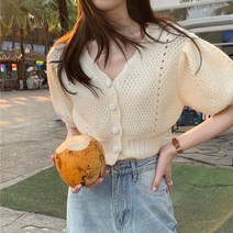 비즈로그인 퍼프 브이 니트 가디건