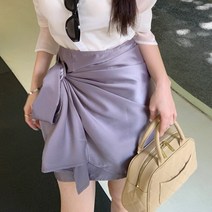 새틴 묶음 언밸 미니스커트 2J113908H