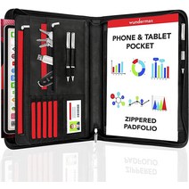 Wundermax 포트폴리오 가죽 Padfolio 비즈니스 플래너 노트북 주최자 태블릿 메모장 문서용 홀더