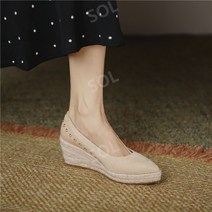 양가죽 라인 뾰족 스틸레토 통굽 웨지힐 5cm 구두