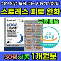 스트레스 피로 긴장 공황 심신안정 영양제 식약처인증 건강기능식품 개선 완화 영양제 스트레스받을때 긴장할때 피곤할때 완화제 테아닌 L-테아닌 마그네슘 홍경천 추출물 직장인 주부, 1개
