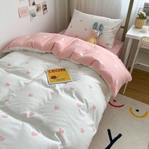 겨울 침구 세트 심플 앤티크 하트 빈티지 귀여운 캐릭터 잔꽃 날염 싱글 더블 침대 정전기 방지 침구 커버 4종세트(이불 커버+침대 시트+베개커버2p) CS-4352