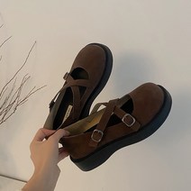 나루니 여성단화 플랫슈즈 메리제인 크로스 더블스트랩 스웨이드 봄 여름 3cm