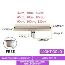 타일 삽입 바닥 배수구 SUS 304 욕실 주방 화격자 용 긴 선형 배수 채널 이동식, 09 Zirconium Gold-M_08 100CM