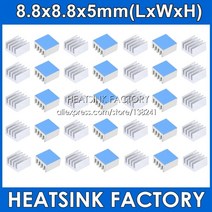 8.8x8.8x5mm 실버/블랙/블루 알루미늄 냉각 방열판 쿨러 열 양면 패드 방열 라디에이터 포함, 02 Silver_04 40pcs