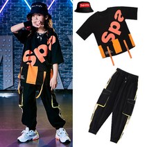 공연복 비보이 남여아동 힙합 개성 멋진 패션쇼 HIPHOP 댄스 유행복 여름 2699211200, 150, 845 귤 티셔츠 _2301 블랙 팬