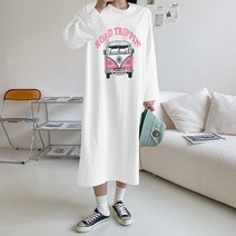 [오버나인] 여성 빅사이즈 로드 루즈 오버핏 코튼 롱원피스