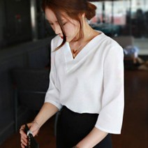 꾹꾸기1개여성 브이넥 여름 외출 패션 깔끔한 7부 블라우스 블라우스 여성블라우스 여자블라우스 흰색블라우스 검은색블라우스 여성상의 카라블라우스 여름블라우스 가벼운블라우스 브이넥블라우스 레이스블라우스 직장인블라우스 긴팔블라우스 여성남방 여자남방 여성셔츠 여성오피스룩