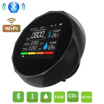 미세먼지측정기 공기질측정기 초미세먼지측정기 5 in 1in 1 air quality detector co2 meter 디지털 온도 습도 테스터 이산화탄소 tvoc hcho 앱, 검은색