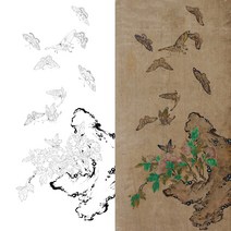 율아트 화접도 6폭 병풍 민화 도안 민화그리기 본그림 공모전 취미 원데이클래스 수업자료 컬러링, 화접도1, 일반용지(얇은 백상지), A1