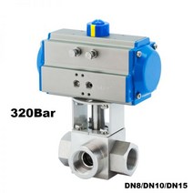 글로브밸브 고압 볼 밸브 3 웨이 스테인레스 스틸 SS304 공압 1/4 3/8 1/2 T L 타입 DN8 DN10 DN15 32Mpa 300bar, [01] DN15, [01] L type