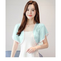 2019 여름철 얇은 외투 반팔 작은 조끼 외투 시폰 작은 외투 여성 짧은 목도리 에어컨 빈