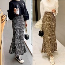 가을 30-50대 미시 엄마옷 줌마룩 호피 레오파드 머메이드 인어라인 H라인 롱 스커트