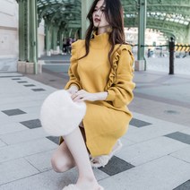 프릴니트원피스 여성의류 겨울 가을 스타일리쉬 목폴라 날다 어깨 버블 소매 스트레이트핏 일자 와이드 루즈핏 2062522318