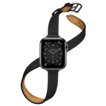 스타크라운 애플워치 호환 더블 투어 가죽 스트랩, 블랙