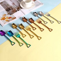 [YM] 스텐 304 고급 디저트 스푼 포크 커트러리 티스푼 아이스크림 삽모양 스푼, 골드