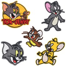 열접착식 대형와펜 디즈니 시리즈 캐릭터 5종 스티커 모자 옷 가방 마스크 리폼 장식, 톰과제리, W2AP02 얼굴