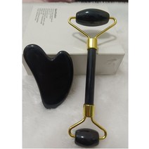 얼굴괄사 마사지롤러 옥괄사 두피 Guasha-마사지 도구 페이스 넥 바디 스파 마사지 롤러 구아샤 스크레이, 04 Black Set
