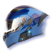킥커머스 초경량 블루투스 풀페이스 시스템 오토바이헬멧 하이바 바이크 헬멧, XL, 베이직블루