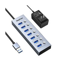 RayCue 전원 USB 3.0 허브 5V/3A AC 어댑터 개별 On/Off 스위치 알루미늄 7포트 데이터 스플리터 맥북 Pro/Air PC 랩톱 서피스 프로 HP 등 충전