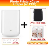 포켓포토 미니프린터 인화지 포토용지 Xiaomi-Mijia 미니 포켓 포토 프린터 글로벌 버전 ZINK 종이 휴대용 3 인치 DIY 공유 그림 Mi 홈 앱으로 작동, 07 With Case 40 PCS