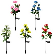 태양광 LED 정원조명등 정원경관등 5마리 장미꽃등 잔디장식등 아웃도어 가든 램프 2PCS, 옐로우