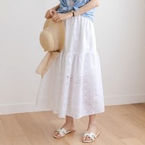 바보사랑 여성 여름 데일리 밴딩 자수 플레어스커트.디작소