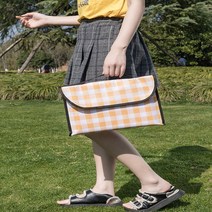 간편한 파우치형 휴대용 접이식 체크 피크닉매트, 그린