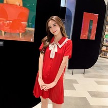 가바바 여성 원피스 나비 넥타이 포인트 플리츠 데일리 미니원피스 G36404