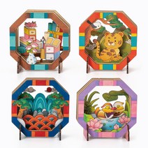 민화 우드시어터 키트 전통 액자 DIY 초등만들기 우드 조립 색칠하기 꾸미기 세트 방과후수업 복지관 어르신 학생 돌봄교실 나무 공작 민화샵 교구, 우드시어터(호작도)