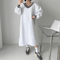 브이 박스 기모 원피스/롱원피스 빅사이즈 쭈리 면 루즈핏 임부복 벌룬소매