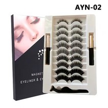 깜빡 붙이는 자석 속눈썹 속눈섭 3d 밍크 자기 속눈썹 방수 지속 자석 아이 라이너, ayn-02 믹스