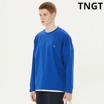 TNGT 블루 배색 세미오버핏 자수장식 긴팔 티셔츠