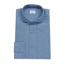 [경기점] 밴브루 슬림핏 세련된 데님 와이드카라 솔리드셔츠 BMFSL1103BU