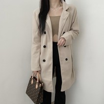 VANANA2 여성용 겨울 따듯한 기본 더블 모직 카라넥 베이직 루즈핏 벨트 기모 하프 코트 자켓