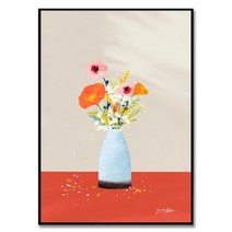 Good Energy 김유라 작가 양귀비/ 안개꽃/ 여우꼬리 꽃 그림 풍수 인테리어 액자, 매트 실버 알루미늄 프레임