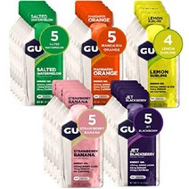 GU Energy 오리지널 스포츠 뉴트리션 에너지 젤 어솔티드 프푸티 맛 24개입, 모듬 과일 맛, Jet Blackberry