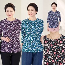 [엄마옷 로즈맘] 미토플라워나염티셔츠/할머니옷 할머니티셔츠 중년여성의류 60대여성옷