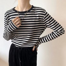 스트라이프 o-넥 T 셔츠 긴 소매 Tshirt 봄 가을 블랙 탑 스타일 티 Femme 니트집업 라운드니트 여름 반집업니트 스웨터