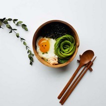 원목 티크 우드 면기 샐러드볼 라면기 덮밥 나무그릇 우드젓가락 포함 감성캠핑, 티크우드 면기 (지름 14cm)