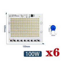 6 개 몫 Led 램프 10W 20W 30W 50W 100W 스마트 IC 투광 조명 COB 칩 SMD 2835 5730 야외 긴 서비스 시간 DIY 220V, 05 100W 220V_02 Cold White, 05 100W 220V
