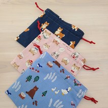 [DIY](동영상설명) 양쪽끈 조리개 주머니 만들기 블루시바 핑크시바 숲속세상블루 복주머니만들기 실과주머니만들기 바느질연습, 핑크시바-메인상품