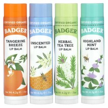 Badger Company Organic Classic Lip Balm Sticks Green Box 4 Lip Balm Sticks 0.15 oz (4.2 g) Each