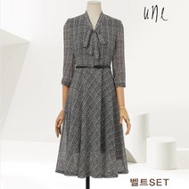 윈(une)[77까지][벨트SET]모던페미닌플레어원피스