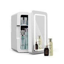 Living Enrichment 미니 냉장고 6L 용량 휴대용 소형 쿨러 또는 워머 AC DC 전원 거울 문이 있는 스킨 케어 냉장고 음식 화장품 가정 사무실 및 자동차용 - 화이, 화이트.