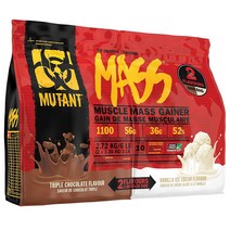 MUTANT 뮤탄트 듀얼 매스 게이너 단백질 프로틴 파우더 가루 초코 앤 바닐라 아이스크림 Mass 2.72kg, 1세트