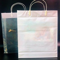 손잡이 투명비닐쇼핑백 플라스틱손잡이 면세점쇼핑백 PE의류포장백 3가지 사이즈 100장, 투명