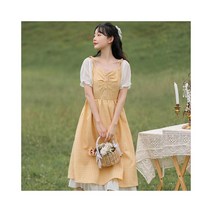 와이케이하우스 실물 매장 여성 의류 도매 2021 여름 새로운 반팔 문학 첫사랑 격자 무늬 레이스 드레스 6141_70229